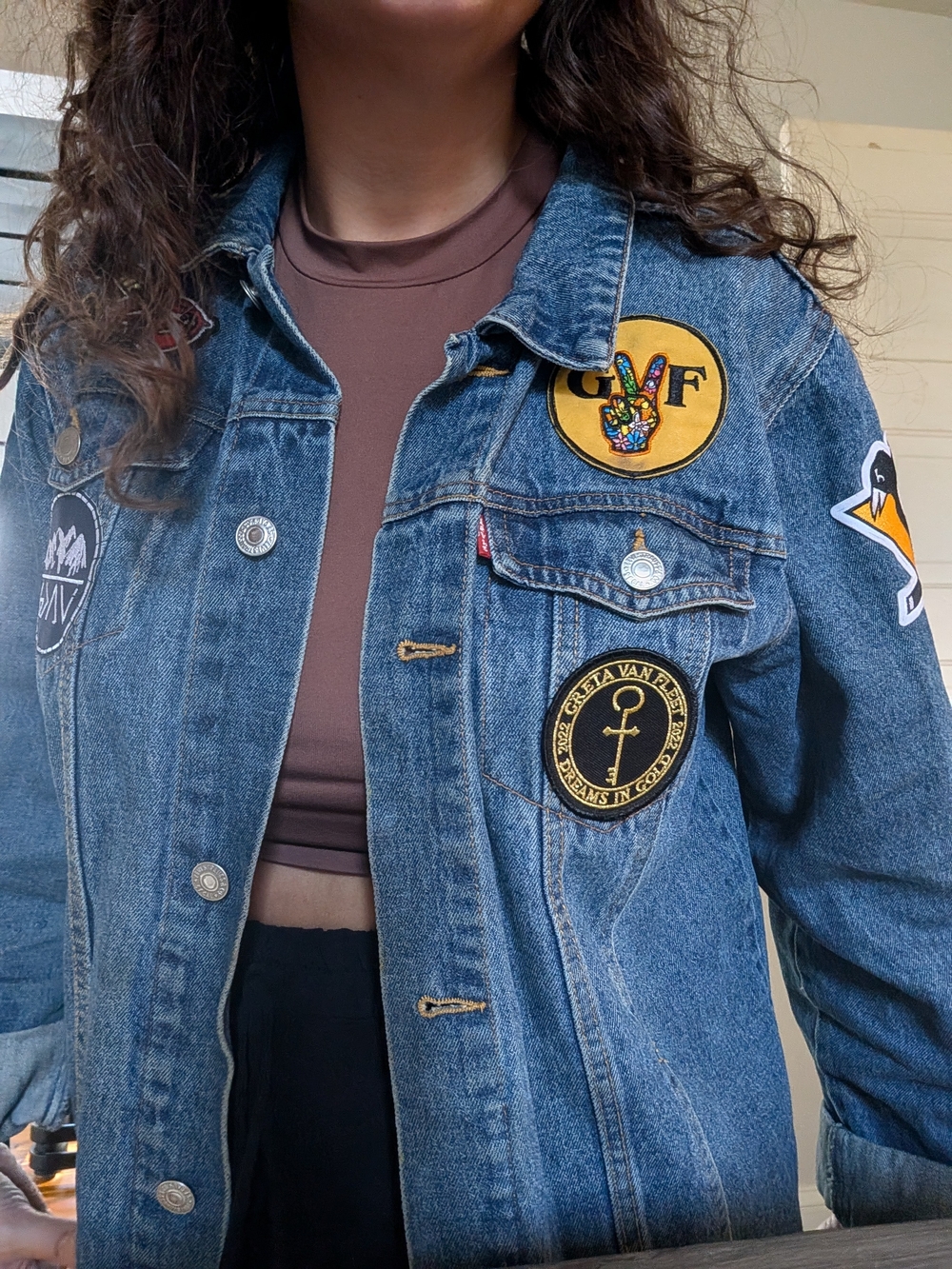 Denim Patch Jacket - Blue Casual Women's Coat - Picture 6 of 6